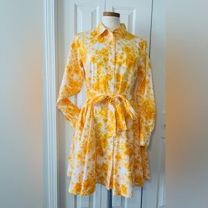 NWOT  Lands’ End Poplin Button front dress yellow floral size Small (6-8)